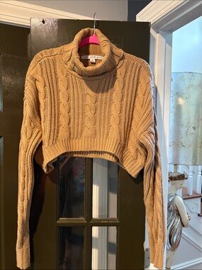 HYFVE Camel Cropped Cable-Knit Turtleneck Sweater
